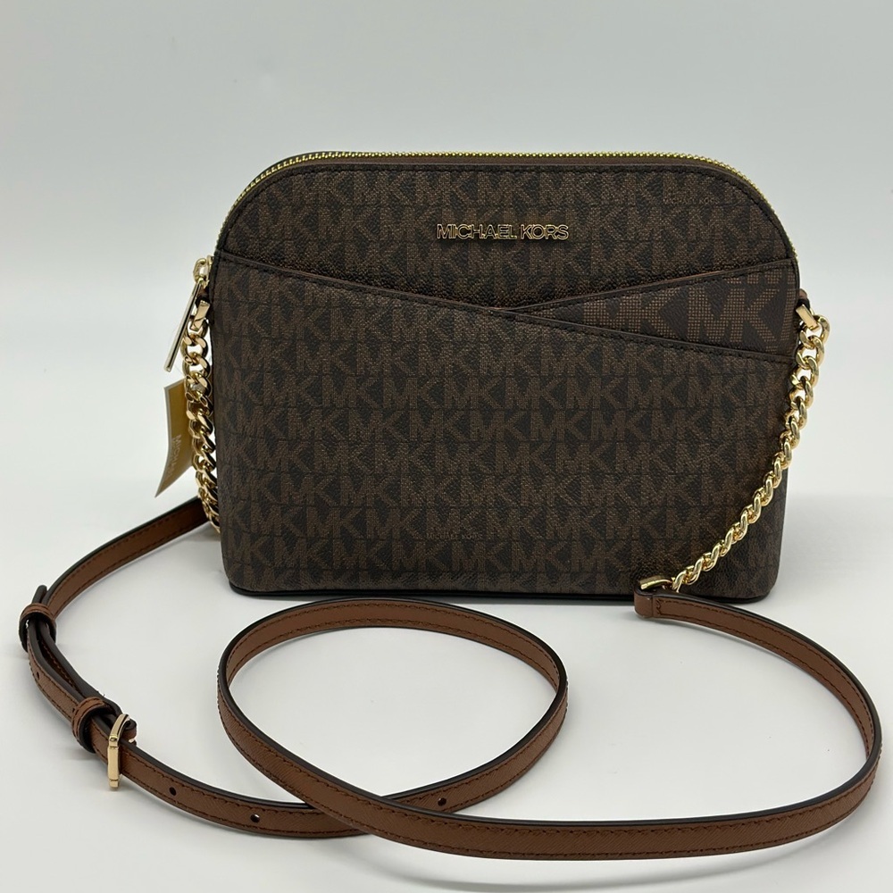 Michael Kors Dark Brown Crossbody Bag with Gold Accents